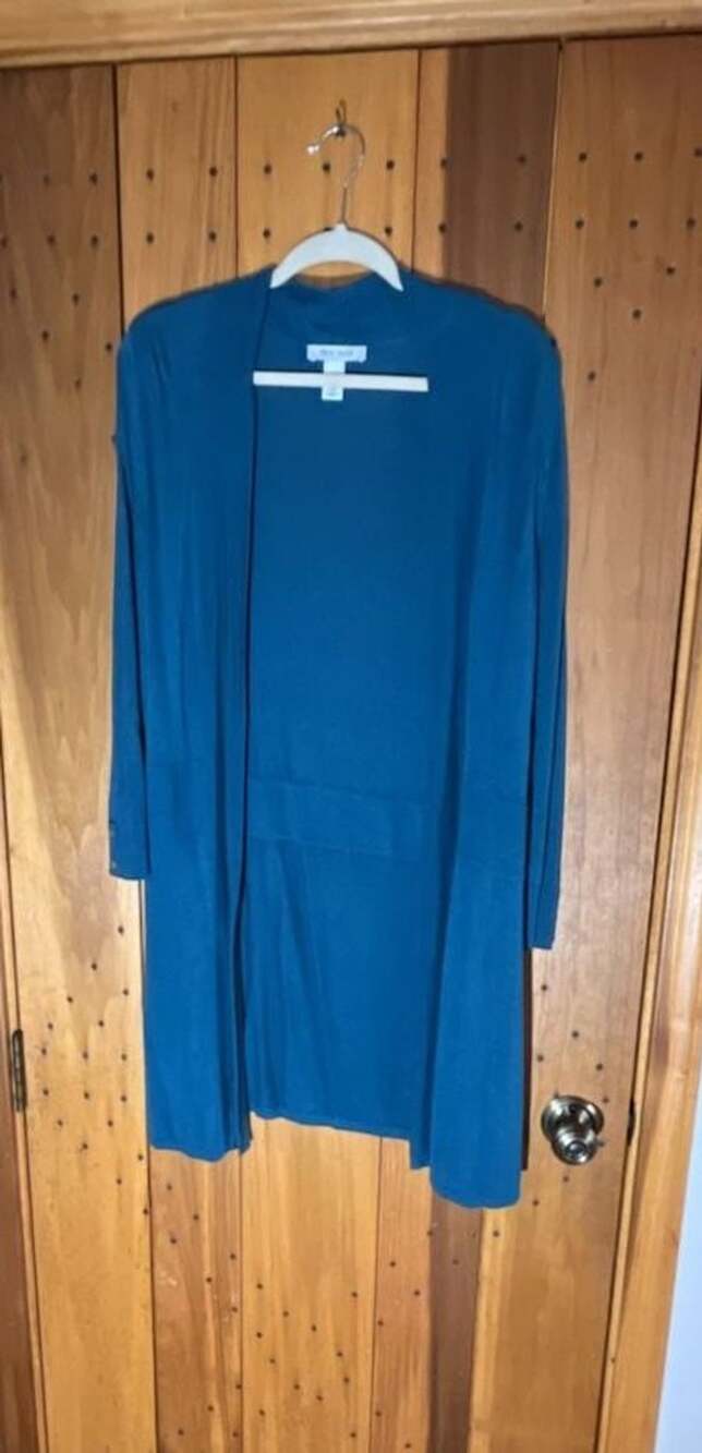 White House Black Market Cardigan Size L Blue Open Front Long Sleeve